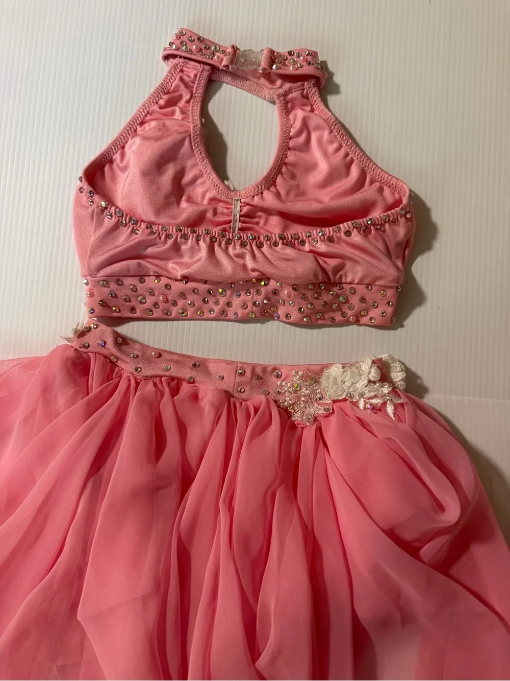 Custom solo dance costume nude illusion lyrical pink 2 piece LC child